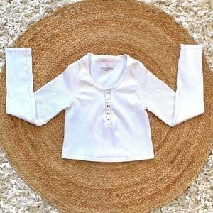 SUZETTE COLLECTION | Women’s White Stretch Crop Top Long Sleeve Shirt, Size XS